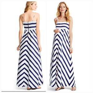 Jessica Simpson Maternity Dress Maxi Blue White Stripes Nautical Coastal Small
